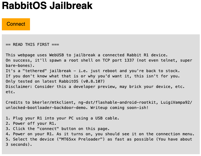 Screenshot of the jailbreak page.